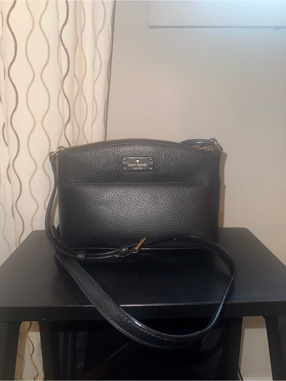 kate spade Black Pebbled Leather Small Crossbody with Gold Hardware
